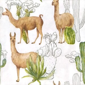 S922# 3 stuks KLEINE enkele papieren servetten voor decoupage, ambachtelijke weefselcocktail, lamakuddepatroon met groene en grafische cactus