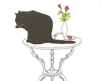 P297# 3 Pieces Of Single Paper Napkins for Decoupage, Craft Tissue, Black Cat Kitten On A Table