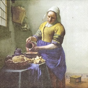 R559# 3 pezzi di tovaglioli di carta singoli per decoupage, fazzoletti artigianali, dipinto La lattaia di Johannes Vermeer