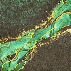 R508 # 3 serviettes en papier pour découpage, papier peint artisanal, motif vague de marbre jade noir vert