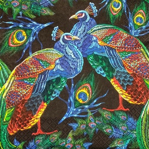 P702 # 3 Stück einzelne Papierservietten für Decoupage, Bastelgewebe, Royal Pfau Vögel In Der Nacht Muster