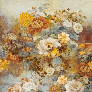 S572 # 3 Stück KLEINE Einzel Papierservietten für Decoupage Cocktail Größe, Bastelpapier, Orange Braune Herbst Blumen Auf Grau