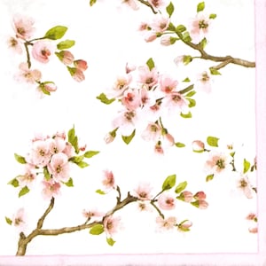 N930 n° 3 serviettes en papier pour découpage, papier peint artisanal, fleurs de cerisier roses motif branches