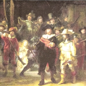 N992# 3 servilletas de papel individuales para decoupage, papel de seda para manualidades, cuadro de Rembrandt "La ronda de noche"