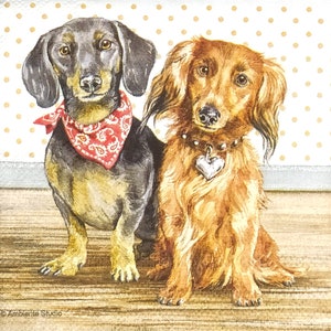S288 # 3 Stück KLEINE Einzel Papierservietten für Decoupage, Craft Tissue Cocktail Größe, Zwei Dackel Hunde