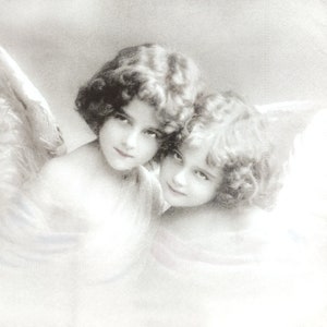 N942 # 3 pièces de serviettes en papier pour découpage, papier de soie artisanal, design vintage Sagen Two Angels Pair Oldfashion Girl Photo