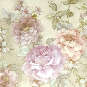 P063# 3 serviettes en papier pour découpage, papiers peints, romantiques pastel roses pourpres roses, motifs sur beige