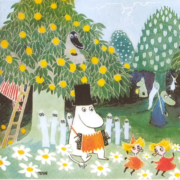 P265# 3 Pieces Of Single Paper Napkins for Decoupage, Craft Tissue, Moomin Troll Fruit Garden Festival Picknic