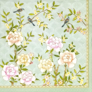 P214 # 3 Stück Papierservietten einzeln für Decoupage, Basteltücher, Pastell Frühlingsblumen Blüten Zweige Salbei Muster