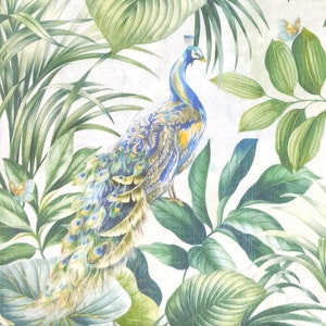 P342# 3 stuks enkele papieren servetten voor decoupage, knutselpapier, pastel Royal Peacock Birds In The Jungle-patroon