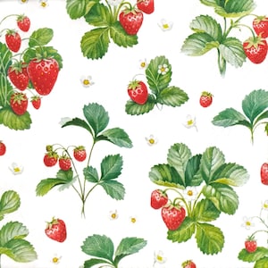 P003# 3 pezzi di tovaglioli di carta singoli per decoupage, fazzoletti artigianali, motivo fragole rosse e foglie verdi