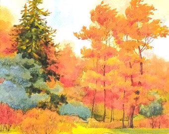 P347# 3 Pieces Of Single Paper Napkins for Decoupage, Craft Tissue, Autumn Tree Park Wood Landscape Near River Or Lake