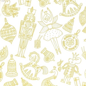 R841# 3 peças de guardanapos de papel individuais para decoupage, tecido artesanal, padrão de símbolo de quebra-nozes de Natal com brilho dourado em fundo branco