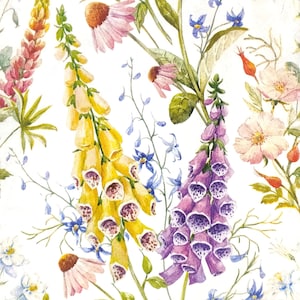 P334# 3 pezzi di tovaglioli di carta singoli per decoupage, carta velina, motivo a fiori di digitale su sfondo bianco