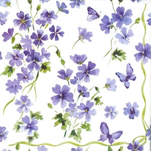 P164# 3 pezzi di tovaglioli di carta singoli per decoupage, fazzoletti artigianali, motivo floreale viola con farfalle viola