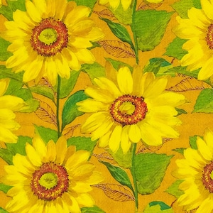 R167# 3 Pieces Of Single Paper Napkins for Decoupage, Craft Tissue, Yellow Sunflower Flowers Pattern On Orange Background