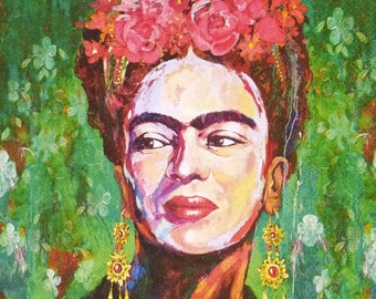 N948 # 3 Stück einzelne Papierservietten für Decoupage, Taschentücher, Lady Woman Frida Portraitmalerei
