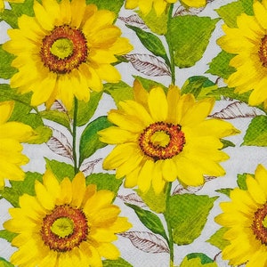 S675# 3 Pieces Of SMALL Single Paper Napkins for Decoupage, Craft Tissue Cocktail Size, Yellow Sunflower Flower Pattern On Light Blue