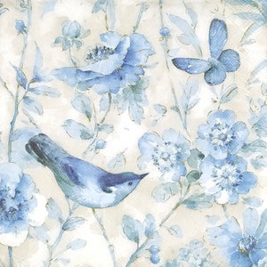 R276# 3 stuks enkele papieren servetten voor decoupage, knutselpapier, pastelblauwe vogels en blauwe bloemenpatroon