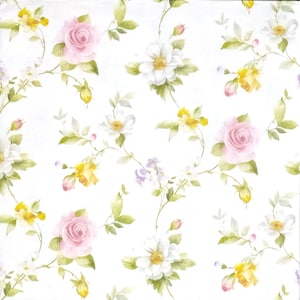 P222 # 3 Stück einzelne Papierservietten für Decoupage, Bastelpapier, rosa Rosen Blumen Pastellmuster auf beigem Hintergrund