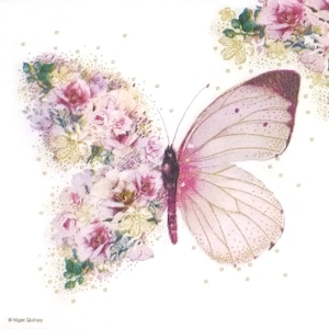 S260 # 3 Stück KLEINE einzelne Papierservietten für Decoupage, Bastelgewebe, Rosa Schmetterling mit Blumenmuster Flügel Auf Weiß