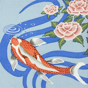 U368# 3 servilletas de papel individuales para decoupage, manualidades, carpa koi azul y flor de nenúfar rosa