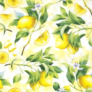 Q115# 3 Pieces Of Single Paper Napkins for Decoupage, Craft Tissue Yellow Citrus Lemon Fruits Twig Pattern