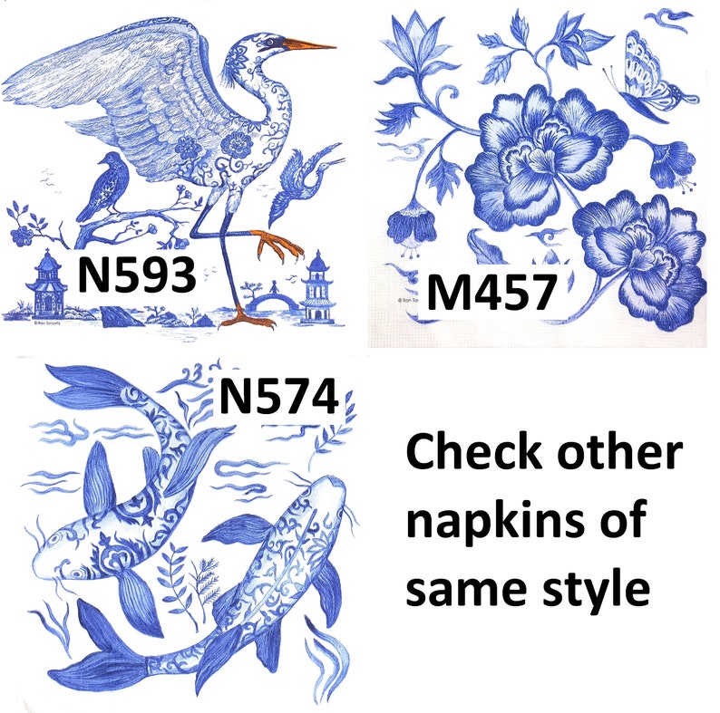 M457 3 Pieces of Single Paper Napkins for Decoupage, Craft Tissue, Blue