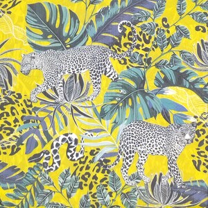 P730# 3 pièces de serviettes en papier pour découpage, papier de soie artisanal, guépard en jaune noir motif feuilles de la jungle