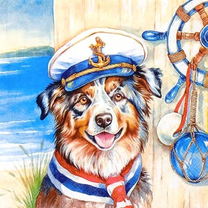 U385 n° 3 serviettes en papier pour découpage, papier peint artisanal, chiens rigolos avec bonnet de marin à la plage