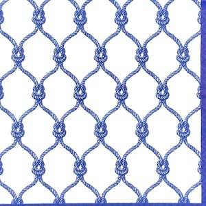 T348# 3 pezzi di tovaglioli di carta singoli per decoupage, fazzoletti artigianali, motivo a rete con nodi marini in corda blu su bianco