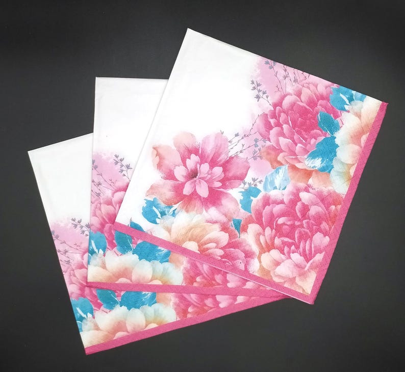 T734 3 Pieces of Single Paper Napkins for Decoupage, Craft Tissue, Pink