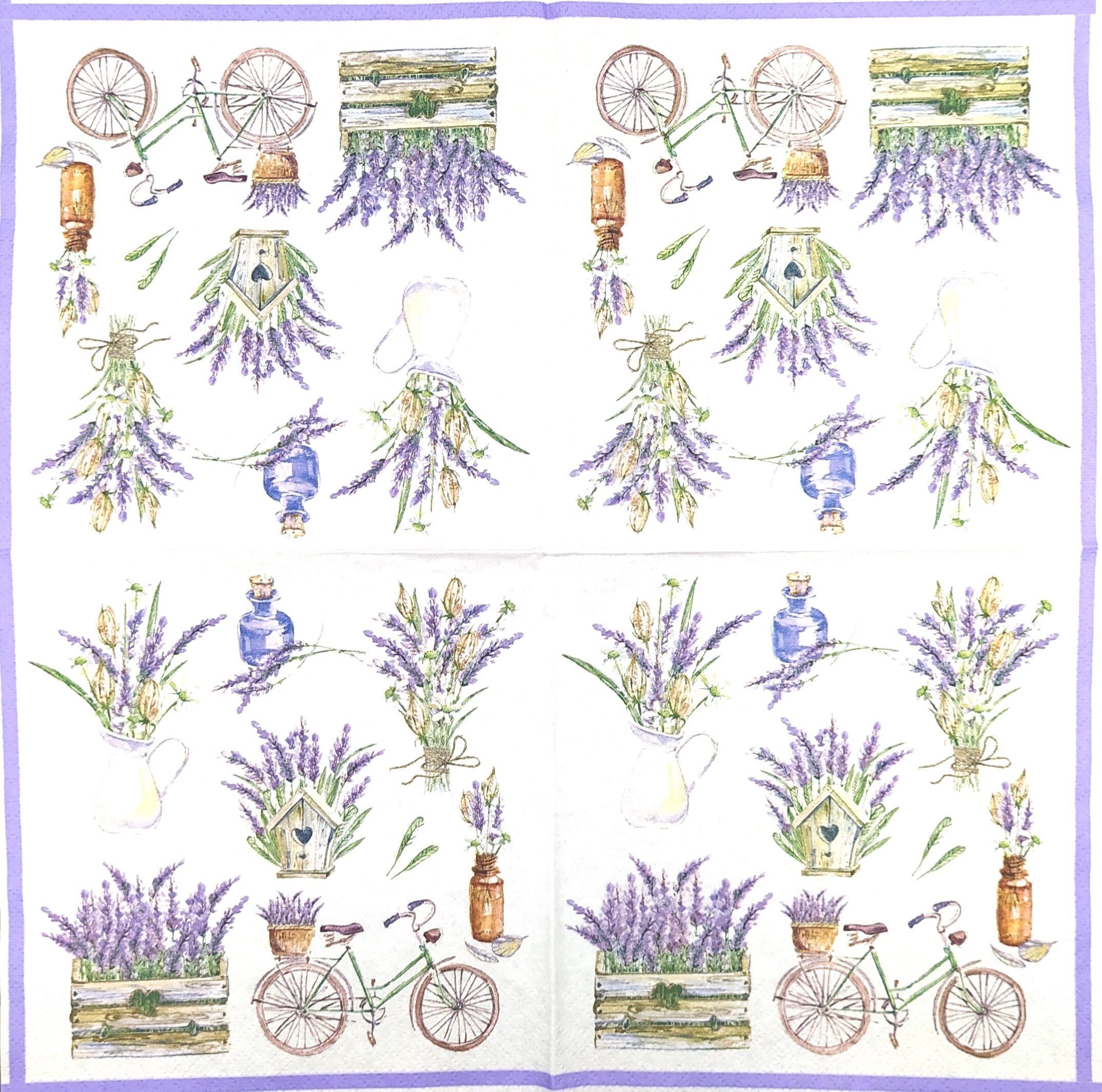 20 Feestelijke Servetten – Bloemen & Fiets Met Zonnebloemen – 33x33 Cm – 3-laags – Ideaal Voor Decoupage én Tafeldecoratie
