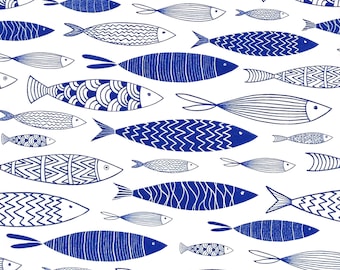 Q018# 3 pedaços de guardanapos de papel individuais para decoupage, tecido artesanal, mini padrão engraçado de peixes marinhos azuis e brancos