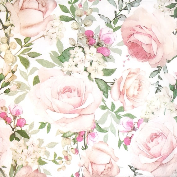 Ambiente Papierservietten – 33x33 Cm, Mit Rosa Rosen Auf Weiß, 20 Stück, Für Party & Feiern