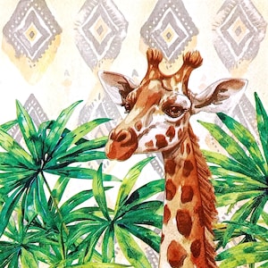 U361# 3 stuks enkele papieren servetten voor decoupage, knutselpapier, girafkop in exotische jungle en Afrikaanse ornamenten