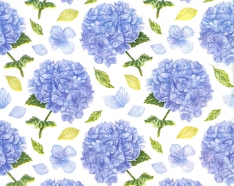 R144 #3 stuks enkele papieren servetten voor decoupage, knutselpapier, blauwe hortensia bloemenpatroon op witte achtergrond