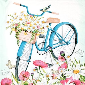 U297# 3 Stück einzelne Papierservietten für Decoupage, Papiertaschentuch Handwerk Gänseblümchen Blumenkorb Blau Fahrrad Fahrrad auf Mohnwiese