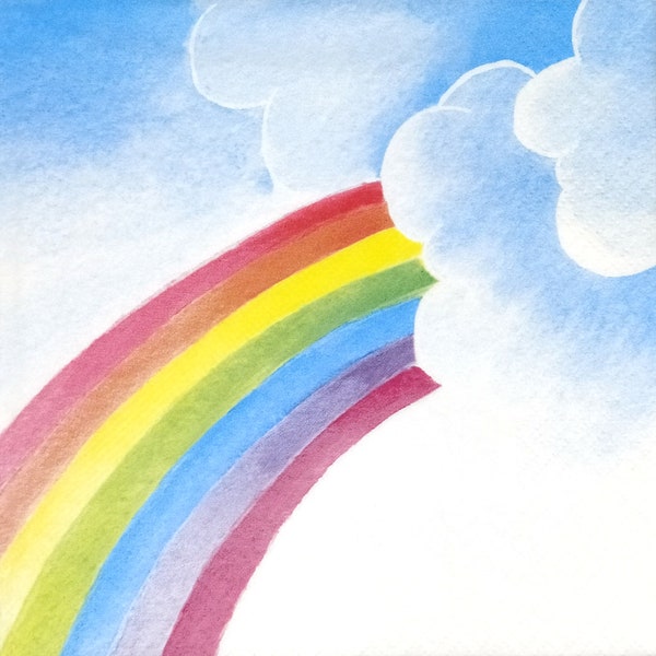 P143# 3 Stück Papierservietten einzeln für Decoupage, Basteltücher, Regenbogen im blauen Himmel mit weißen Wolken