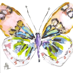 P998# 3 pezzi di tovaglioli di carta singoli per decoupage, fazzoletti artigianali, grande farfalla colorata su sfondo bianco