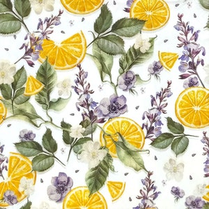 Q826# 3 Stück einzelne Papierservietten für Decoupage, Taschentuch, lila Lavendelblüten und Zitronenscheiben Muster