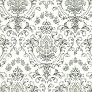 T764# 3 pezzi di tovaglioli di carta singoli per decoupage, fazzoletti artigianali, motivo ornamentale a vortice damascato bianco argento