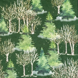 Q542# 3 stuks enkele papieren servetten voor decoupage, tissue, geverfd groen sparren- en berkenpatroon