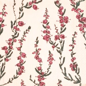 P994# 3 Pieces Of Single Paper Napkins for Decoupage, Craft Tissue, Red Pink Calluna Heather Flowers Pattern