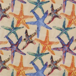 T433# 3 stuks enkele papieren servetten voor decoupage, knutselpapier, blauworanje paars zeesterrenpatroon op beige