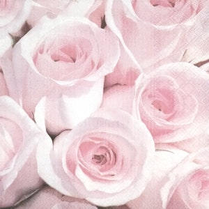 P772# 3 pedaços de guardanapos de papel individuais para decoupage, tecido artesanal, padrão de flores de rosas rosa pastel