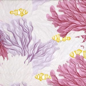 T905# 3 peças de guardanapos de papel individuais para decoupage, tecido artesanal, corais roxos rosa e padrão de algas marinhas com peixe-palhaço