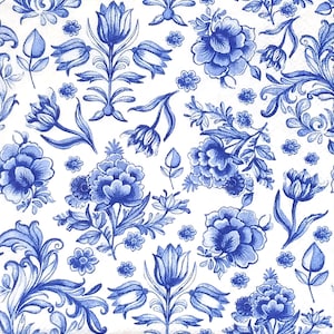 S914# 3 stuks KLEINE enkele papieren servetten voor decoupage, knutselpapier, blauwwitte bloemen Delfts patroon