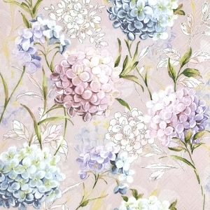 P780# 3 stuks enkele papieren servetten voor decoupage, knutselpapier, witroze hortensiabloemenpatroon op lichtroze achtergrond