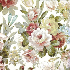 M378# 3 pezzi di tovaglioli di carta singoli per decoupage, fazzoletti artigianali, motivo romantico con fiori di Kate pastello su sfondo crema